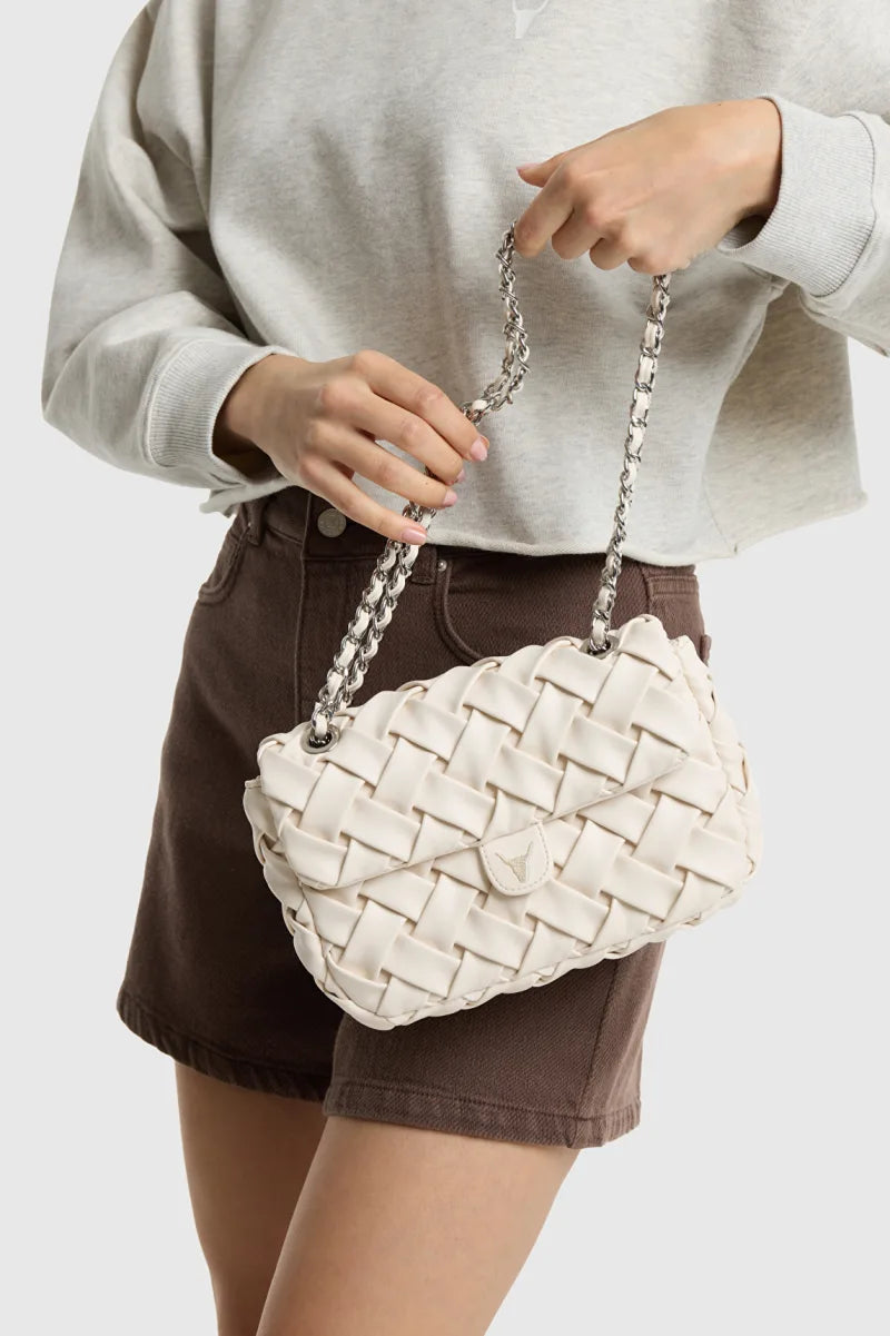Ladies Woven Small Boucle Bag van ALIX The Label, kleur Cream