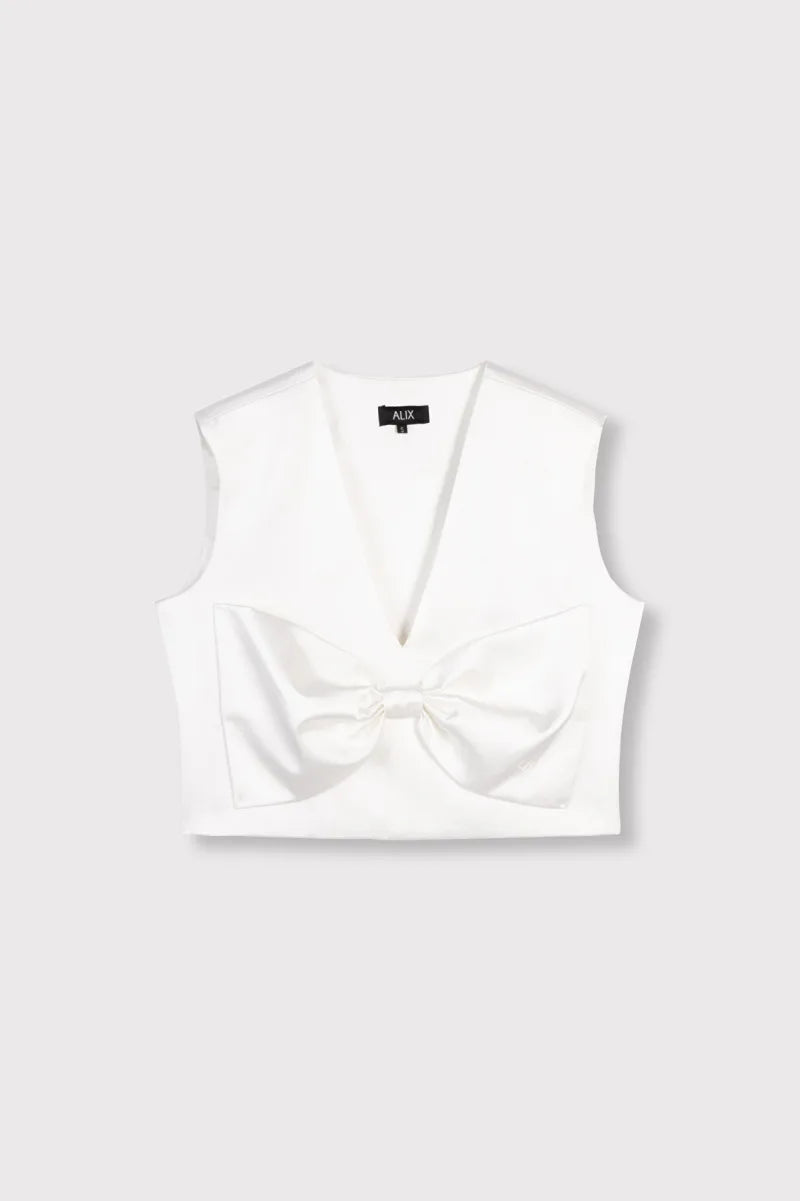 Ladies Woven Text Bow Top van ALIX The Label, kleur Cream