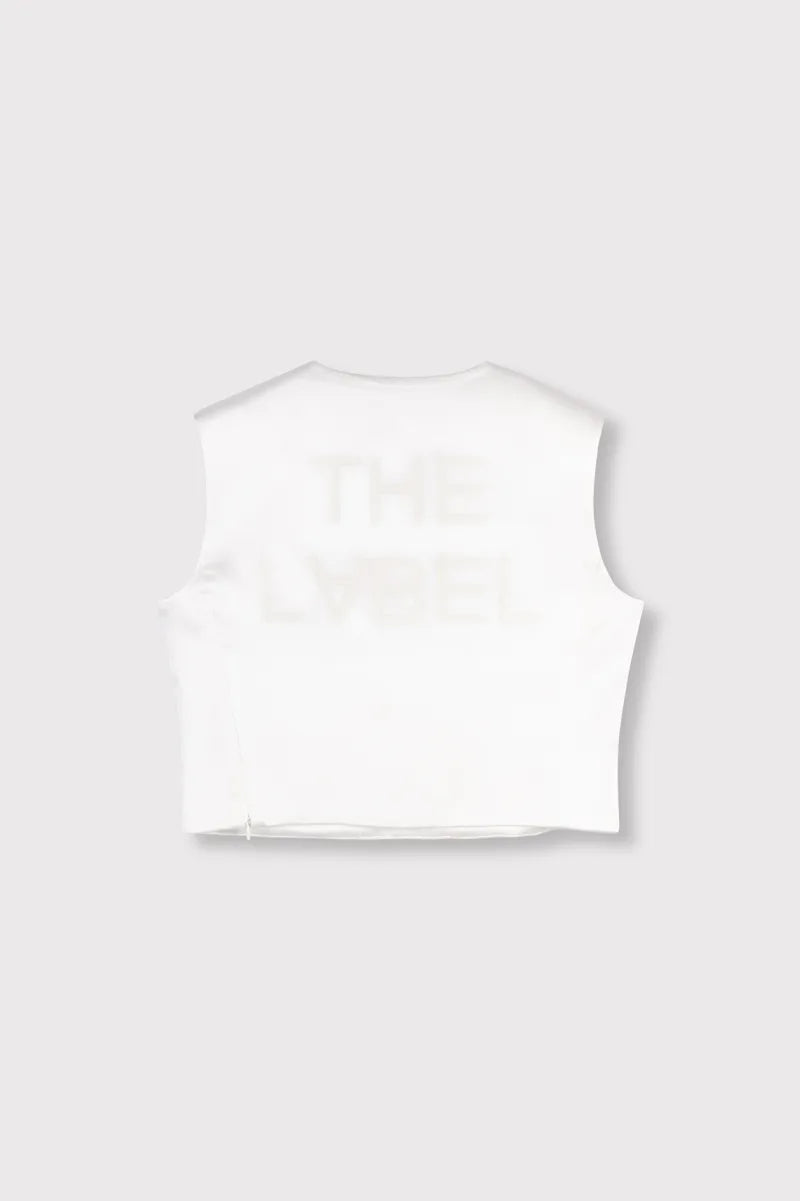 Ladies Woven Text Bow Top van ALIX The Label, kleur Cream