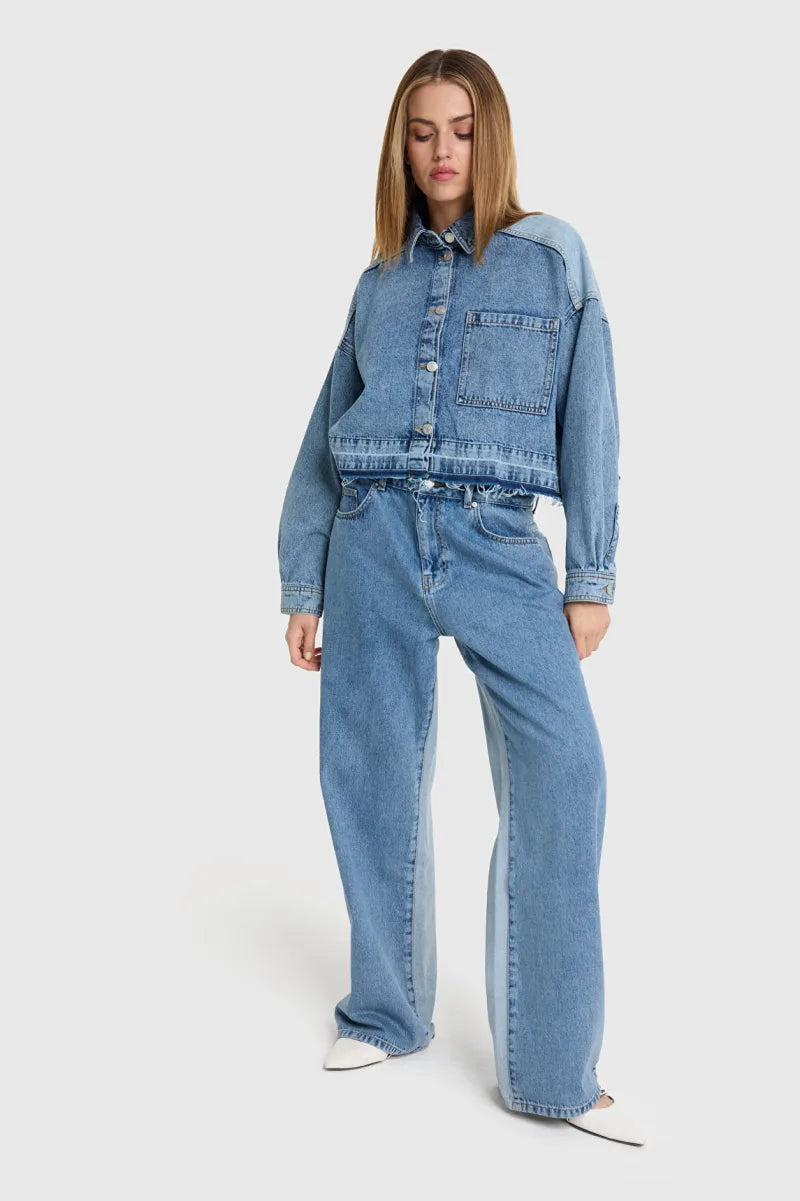 Mix Denim Pants van ALIX The Label, kleur Light Blue Denim