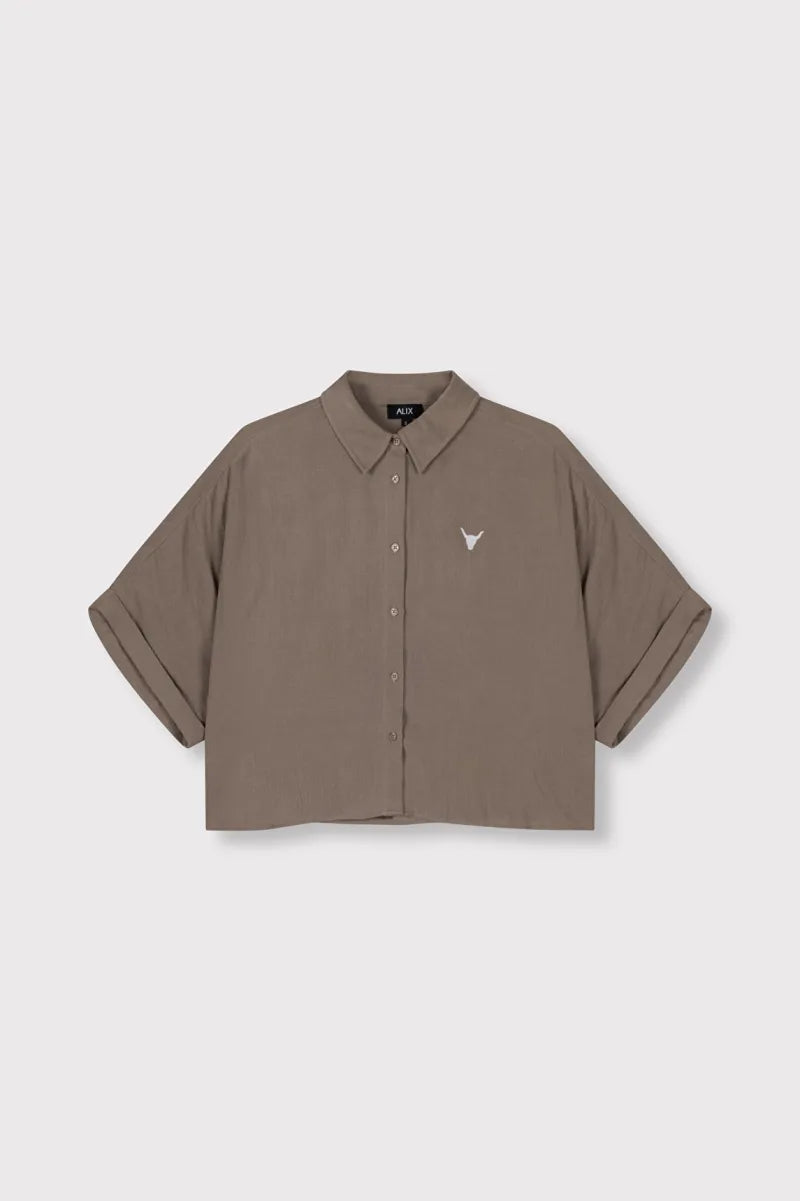Oversized Crinkle Blouse van ALIX The Label, kleur Taupe