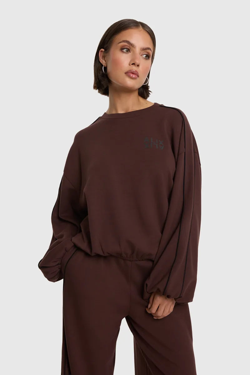 Piping Sweater van ALIX The Label, kleur Warm Brown