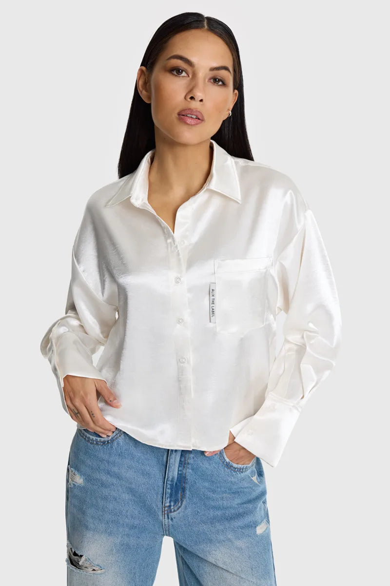 Satin Blouse van ALIX The Label, kleur Soft White