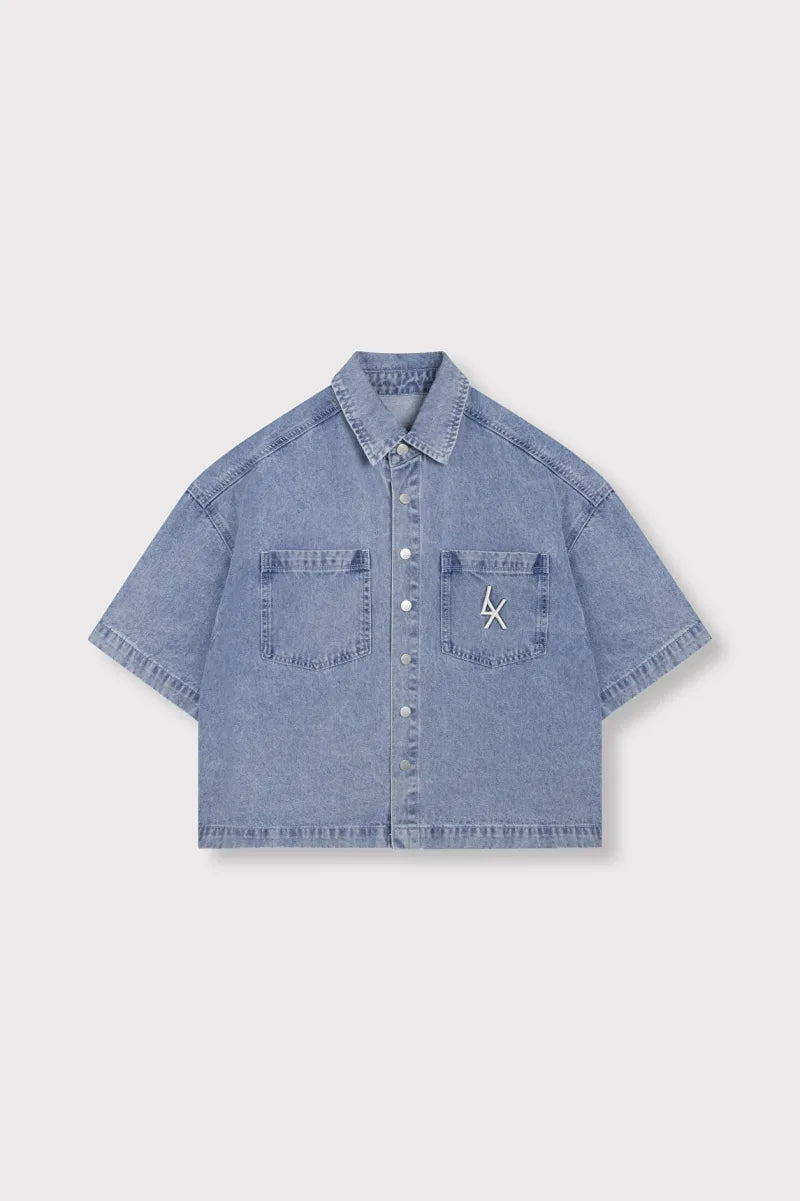 Shortsleeve Blouse van ALIX The Label, kleur Light Blue Denim