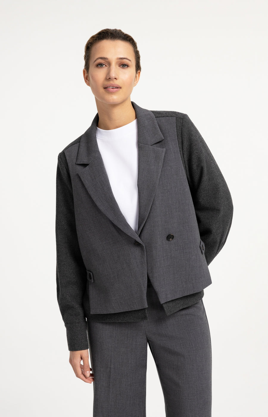 Blazer Met Contrasterende Stof En Losse Pasvorm van YAYA, kleur Anthracite Melange