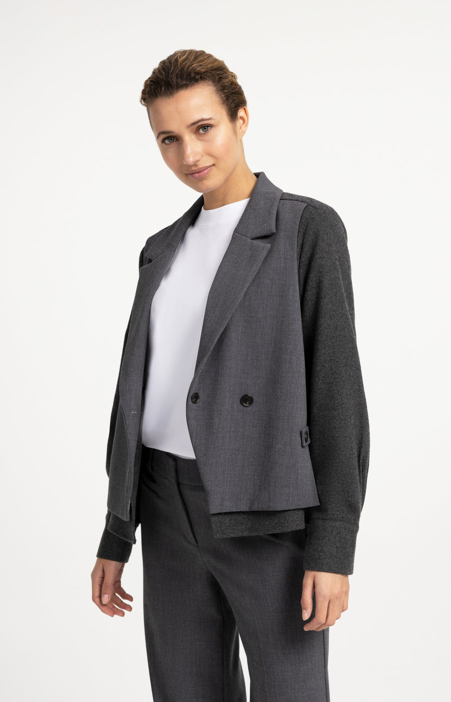 Blazer Met Contrasterende Stof En Losse Pasvorm van YAYA, kleur Anthracite Melange