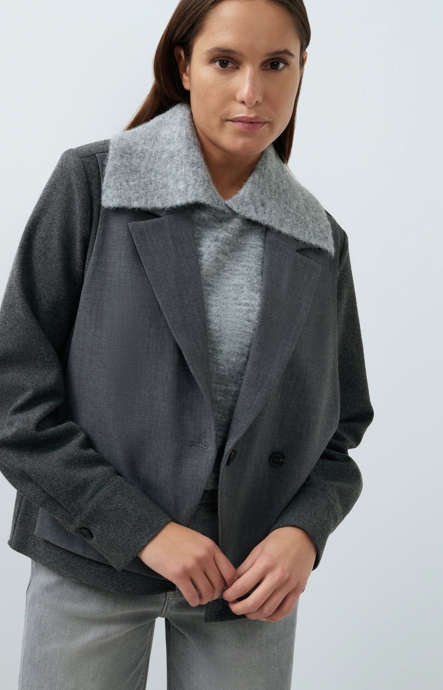 Blazer Met Contrasterende Stof En Losse Pasvorm van YAYA, kleur Anthracite Melange