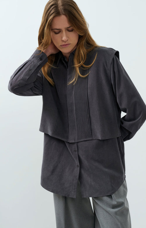 Blouse Met Giletkraag En Plooidetails van YAYA, kleur Hole Black