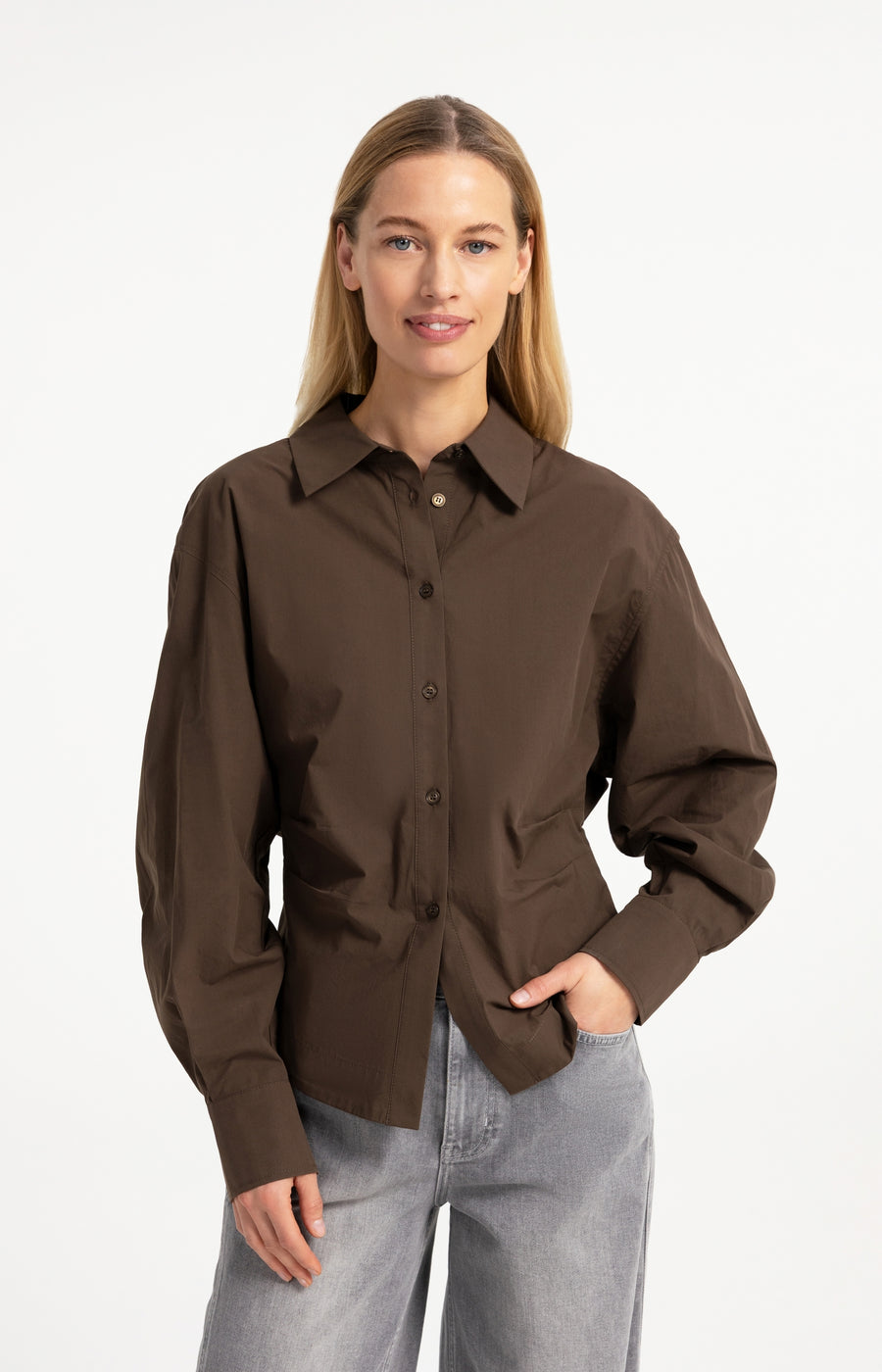 Blouse Met Tailleaccent En Plooidetail van YAYA, kleur Slate Black Brown