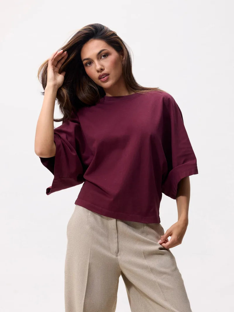 Batsleeve Tshirt van Catwalk Junkie, kleur Merlot