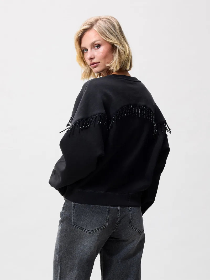 Beaded Fringed Sweater van Catwalk Junkie, kleur Black