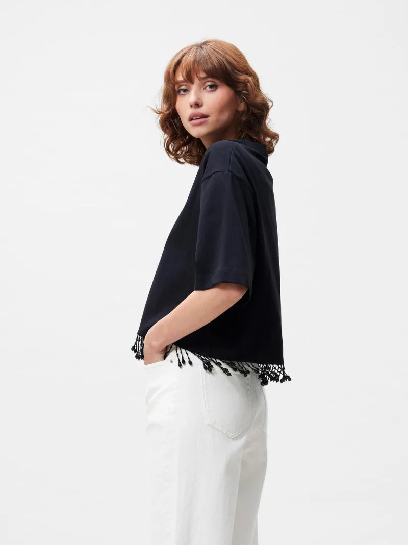 Beaded Fringed Tshirt van Catwalk Junkie, kleur Black