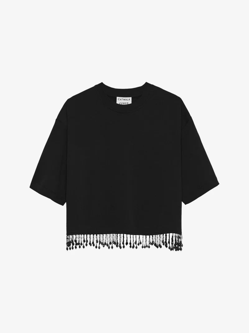 Beaded Fringed Tshirt van Catwalk Junkie, kleur Black