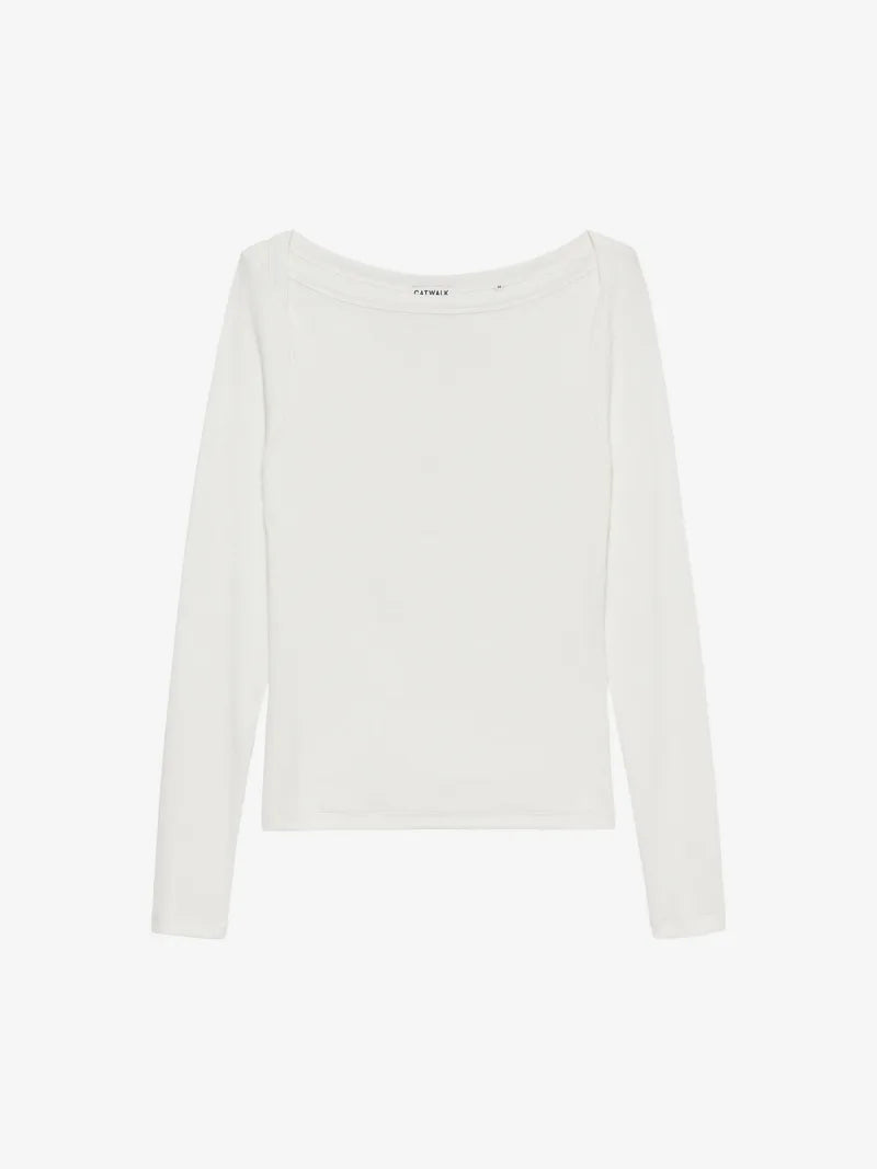 Boatneck Rib Long Sleeve van Catwalk Junkie, kleur Off White