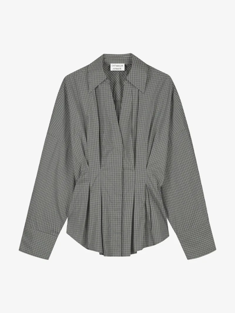 Check Blouse With Waist Pleats van Catwalk Junkie, kleur Dark Green