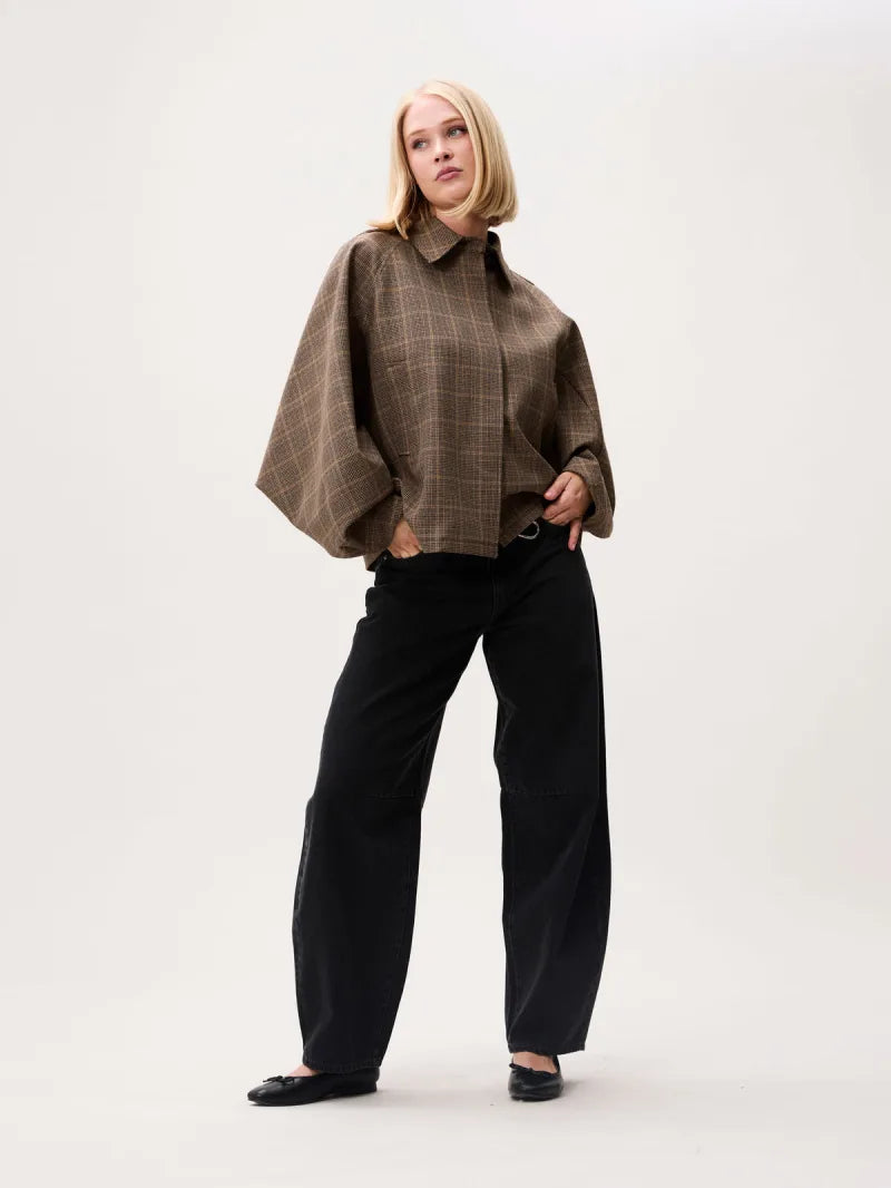 Check Cape Jacket van Catwalk Junkie, kleur Caramel