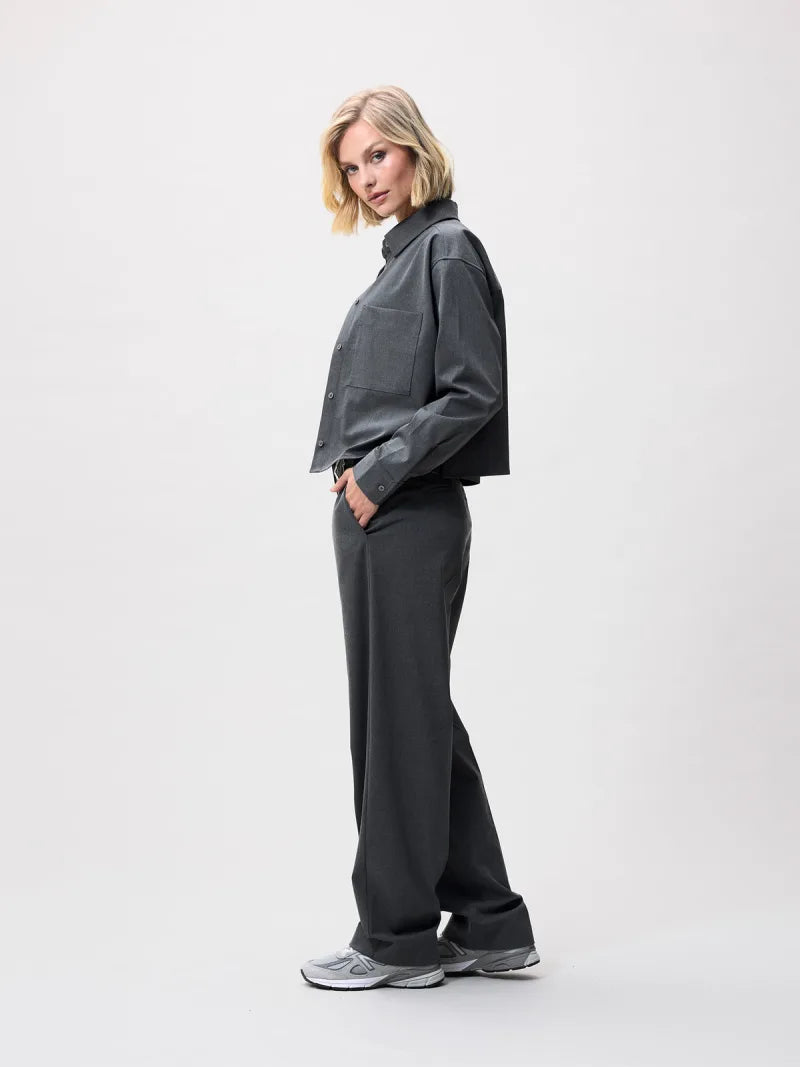 Cropped Blouse van Catwalk Junkie, kleur Dark Grey Melange
