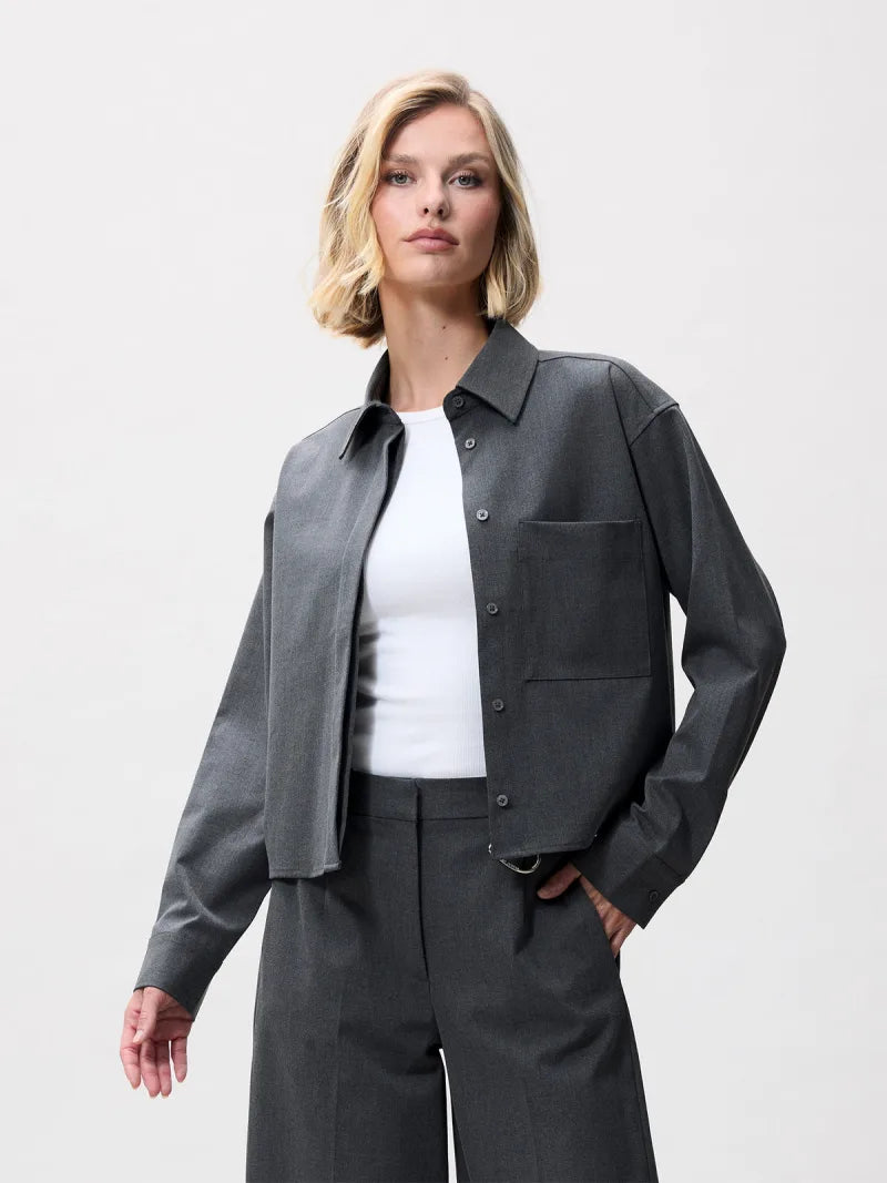 Cropped Blouse van Catwalk Junkie, kleur Dark Grey Melange