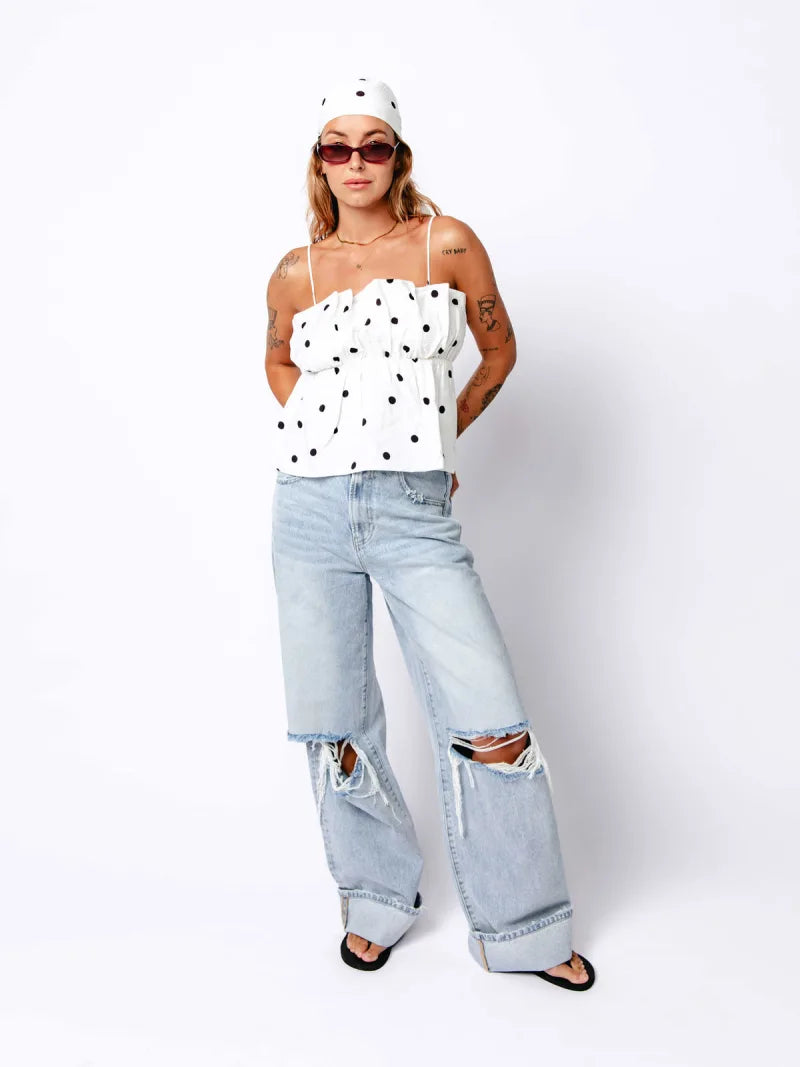Dotted Spaghetti Top van Catwalk Junkie, kleur Off White