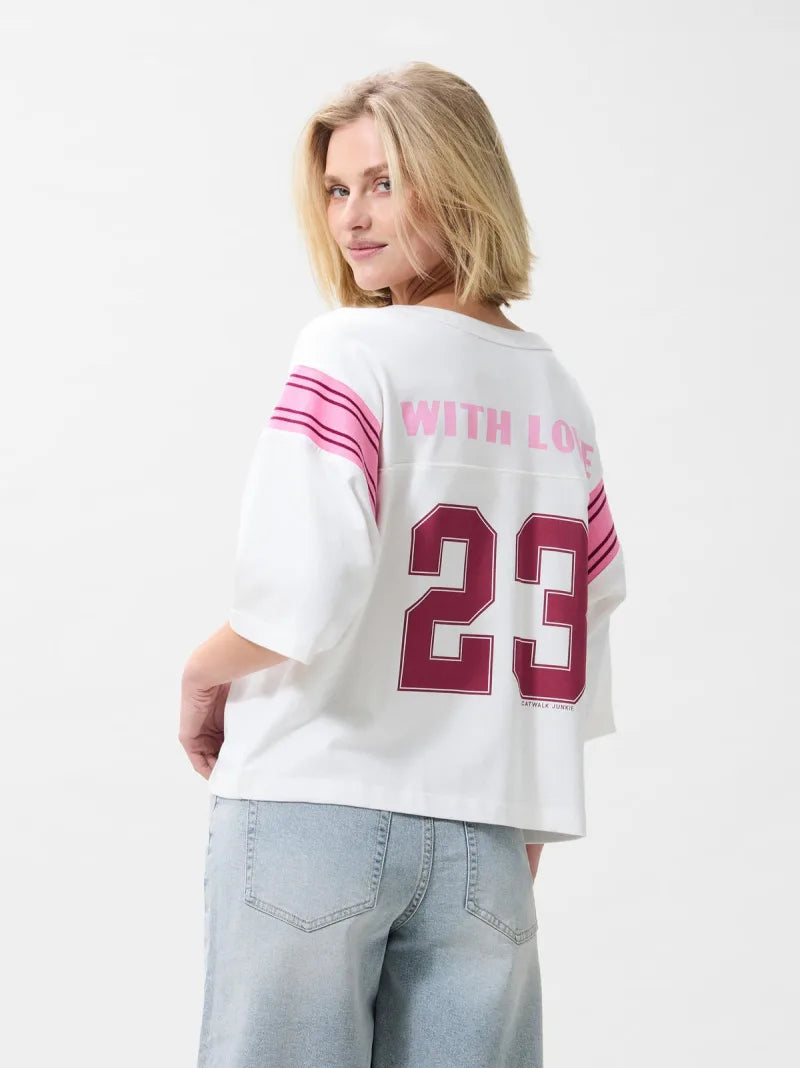 Football Graphic Tshirt van Catwalk Junkie, kleur Off White