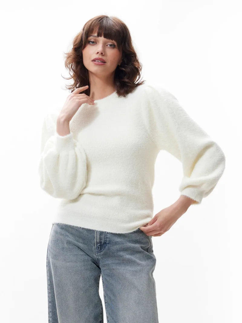 Fuzzy Puff Sleeve Knit van Catwalk Junkie, kleur Off White
