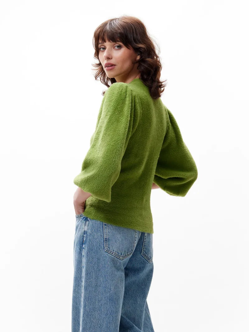 Fuzzy Puff Sleeve Knit van Catwalk Junkie, kleur Grashopper