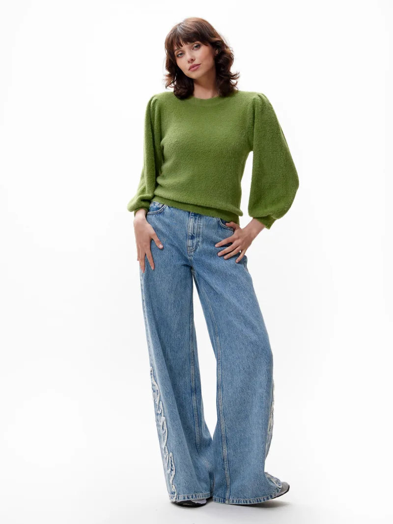 Fuzzy Puff Sleeve Knit van Catwalk Junkie, kleur Grashopper