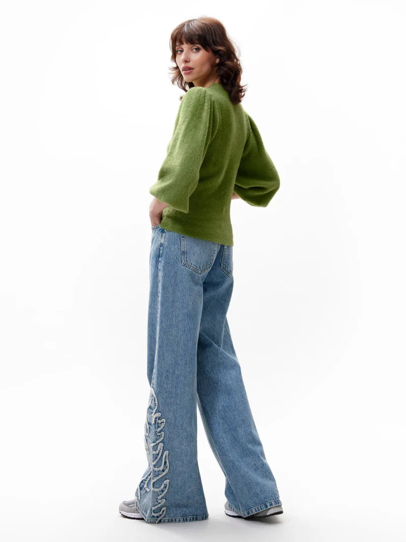 Fuzzy Puff Sleeve Knit van Catwalk Junkie, kleur Grashopper