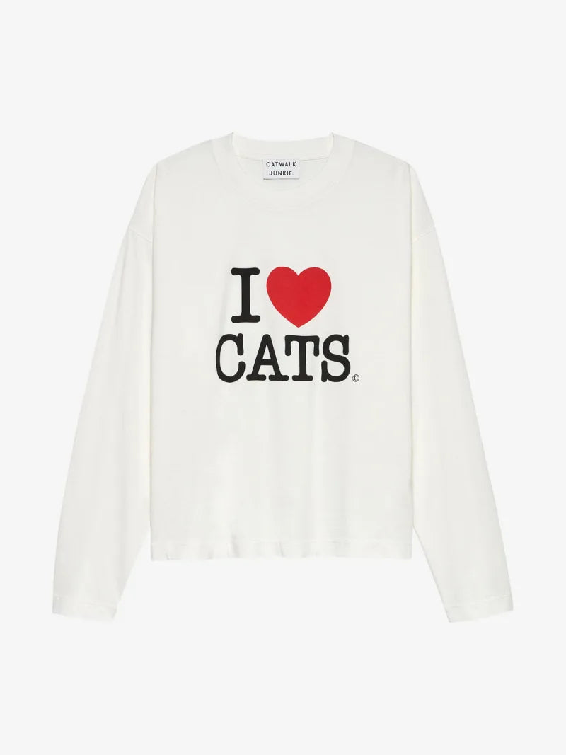 Graphic Cat Long Sleeve van Catwalk Junkie, kleur Off White