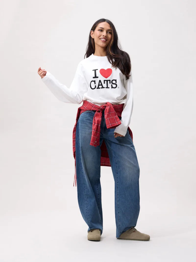 Graphic Cat Long Sleeve van Catwalk Junkie, kleur Off White