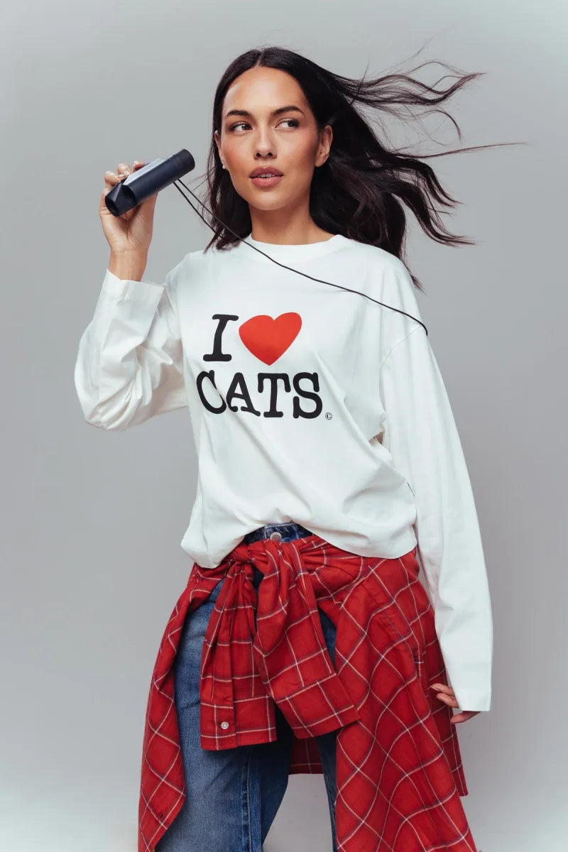 Graphic Cat Long Sleeve van Catwalk Junkie, kleur Off White