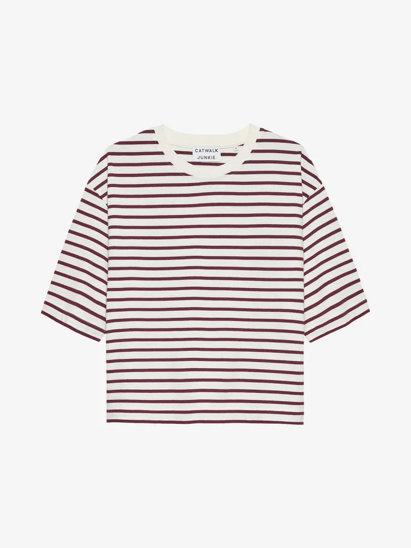 Loose Fit Striped Tshirt van Catwalk Junkie, kleur Winetasting