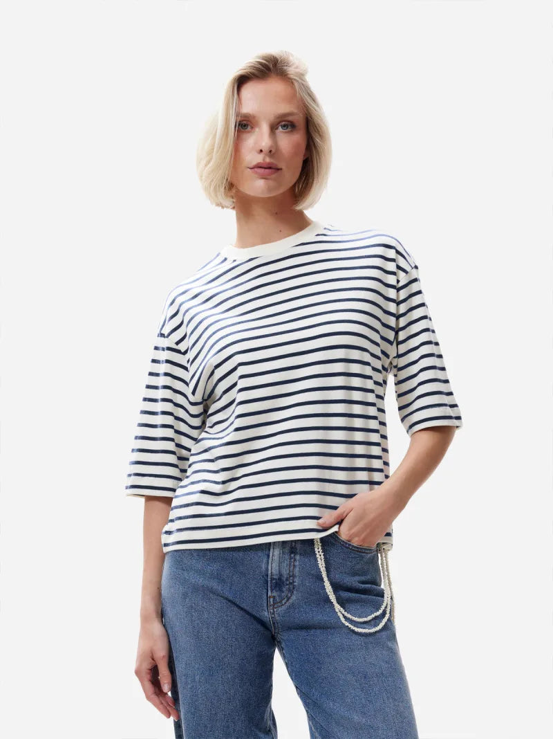 Loose Fit Striped Tshirt van Catwalk Junkie, kleur Navy Blazer