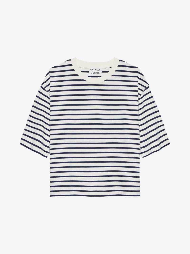 Loose Fit Striped Tshirt van Catwalk Junkie, kleur Navy Blazer