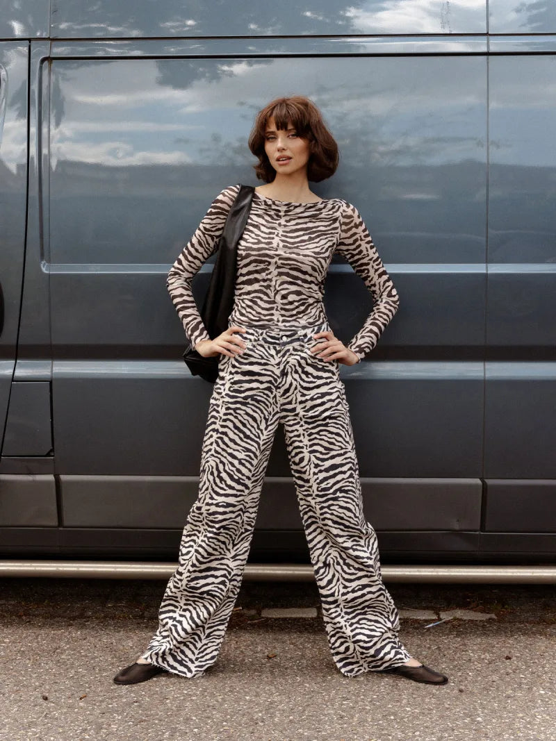 Loose Fit Zebra Jeans van Catwalk Junkie, kleur Sand