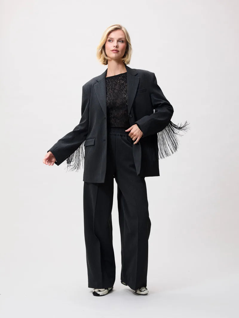 Oversized Blazer With Detachable Fringes van Catwalk Junkie, kleur Dark Grey Melange