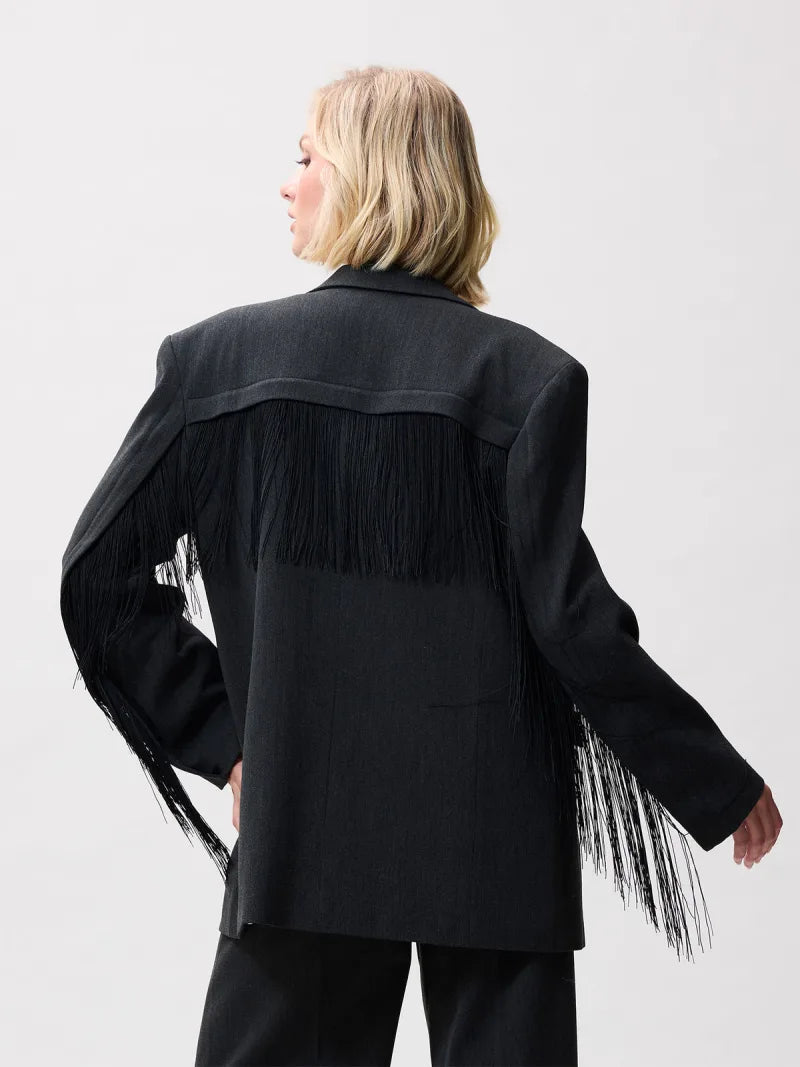 Oversized Blazer With Detachable Fringes van Catwalk Junkie, kleur Dark Grey Melange