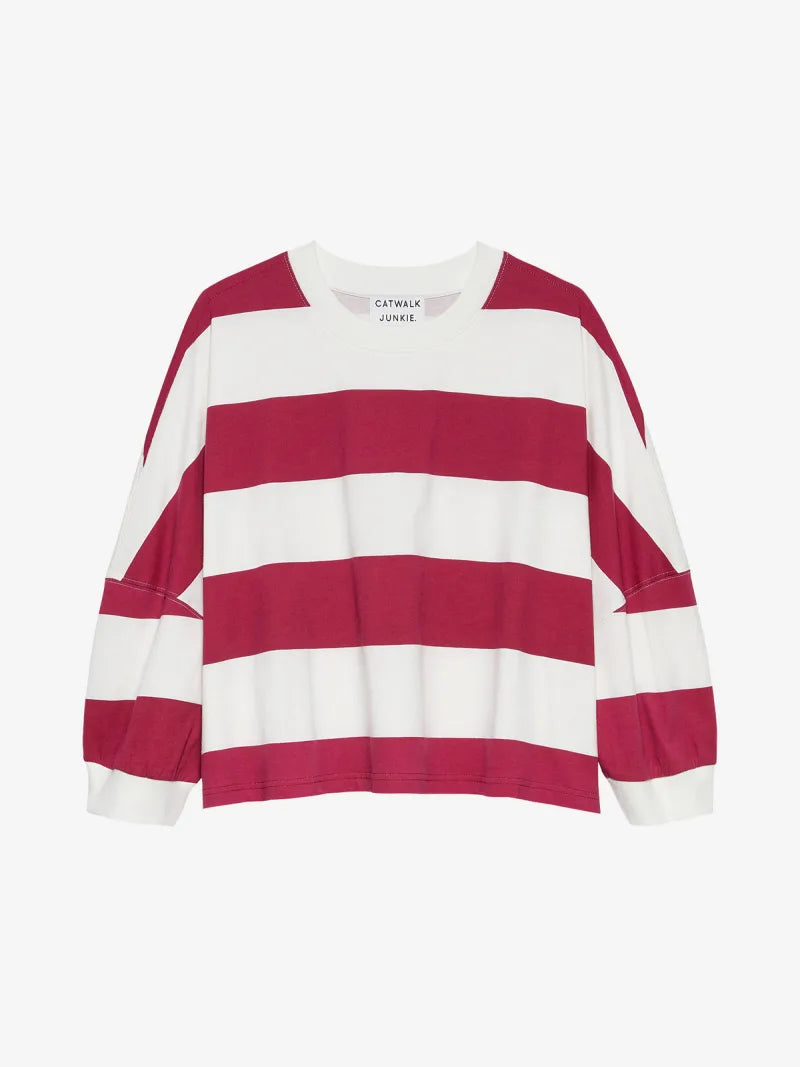 Oversized Bold Striped Tshirt van Catwalk Junkie, kleur Cranberry Juice