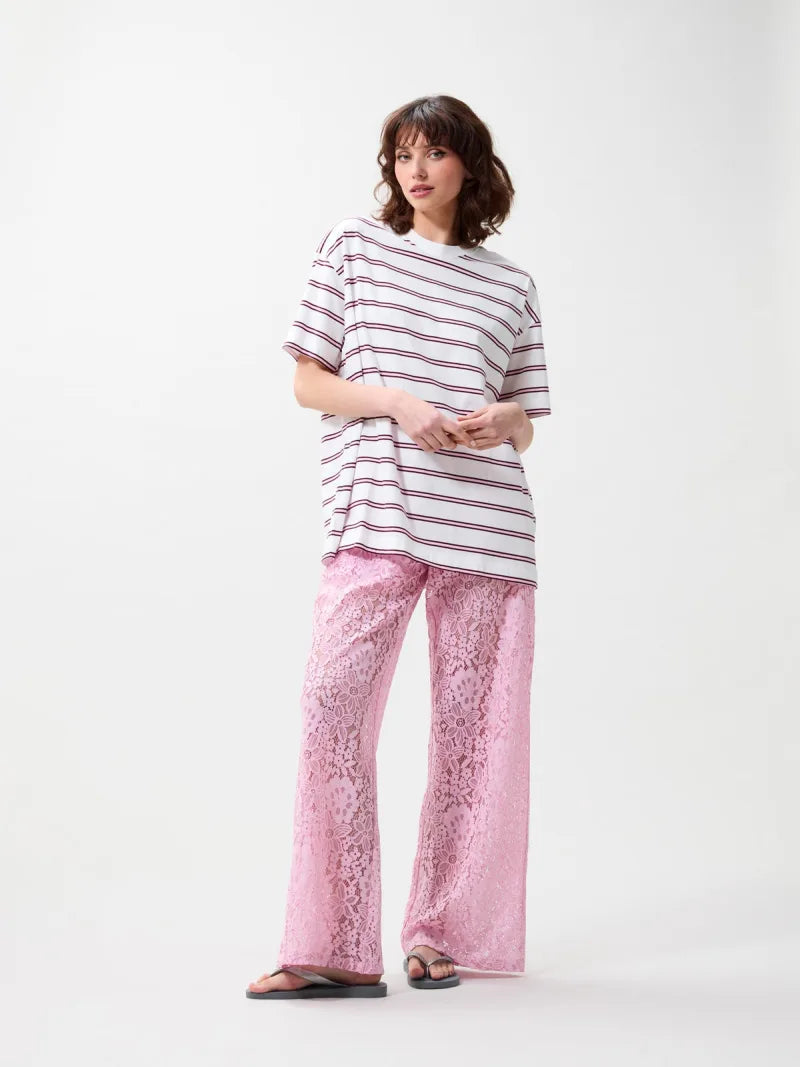 Oversized Striped Tshirt van Catwalk Junkie, kleur Rosebloom