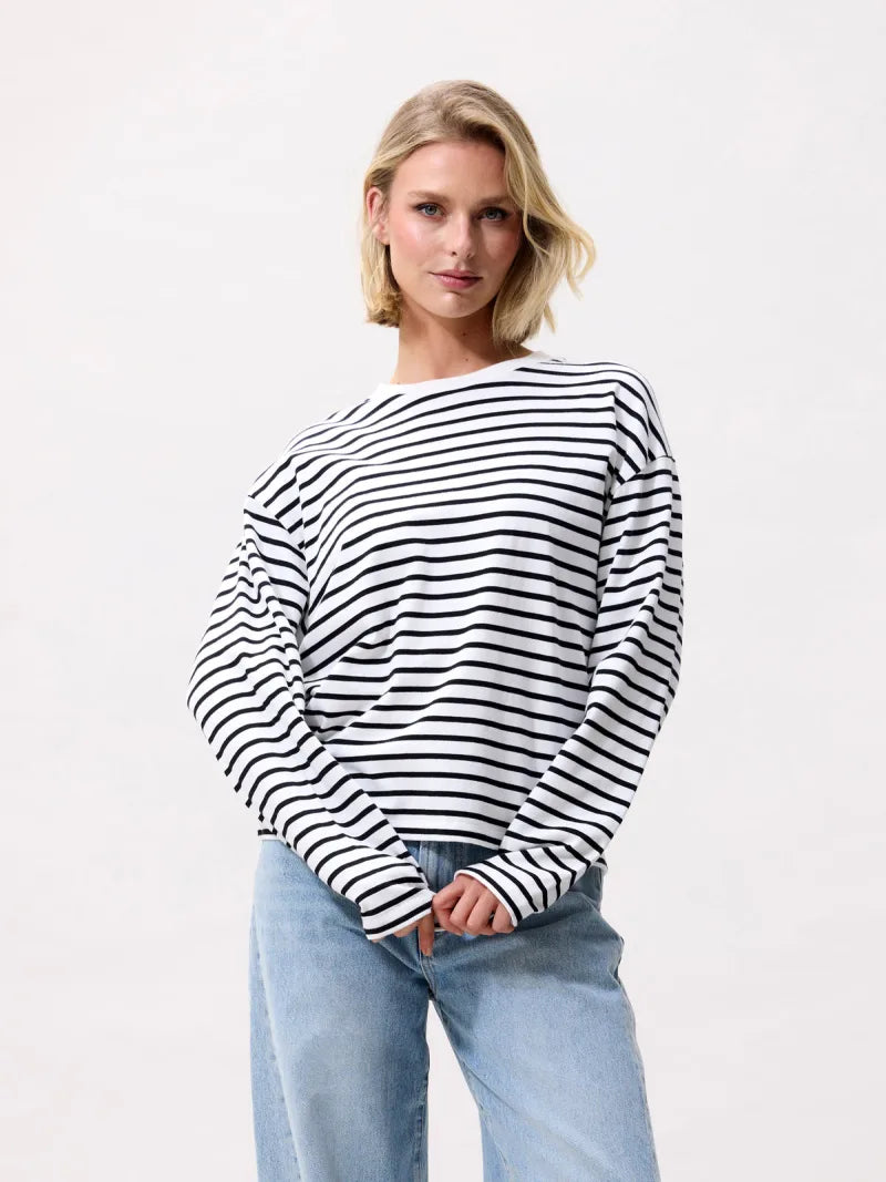 Relaxed Striped Long Sleeve van Catwalk Junkie, kleur Off White