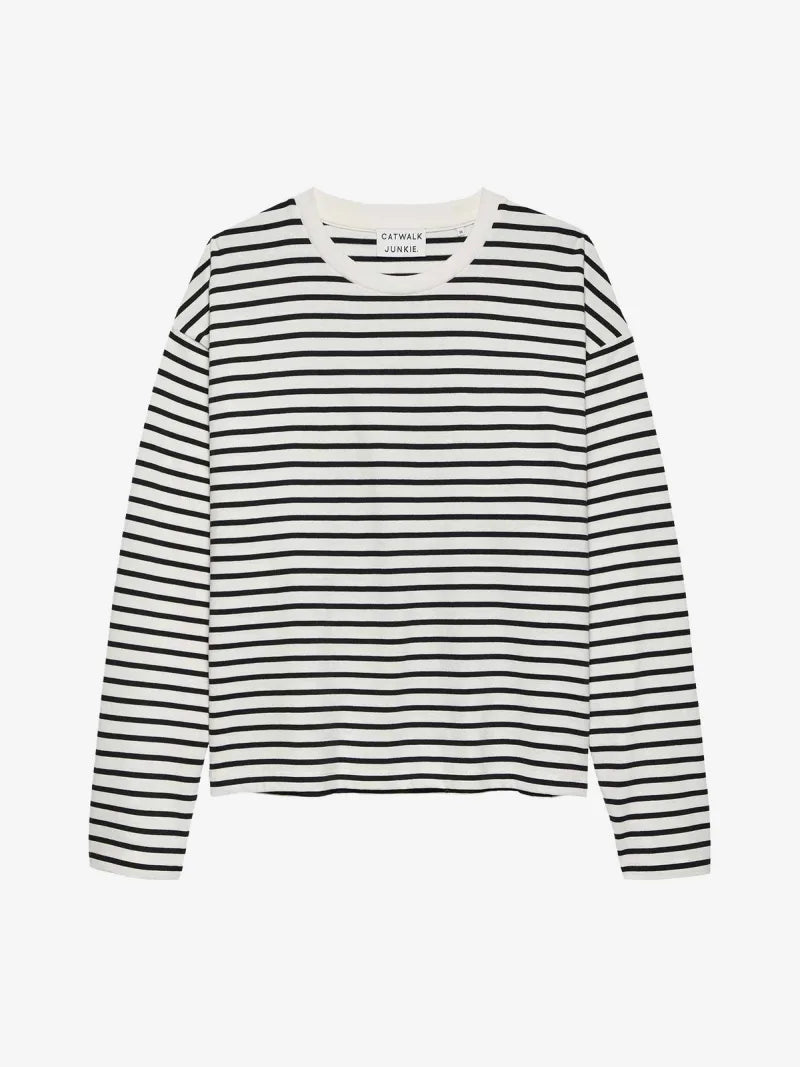 Relaxed Striped Long Sleeve van Catwalk Junkie, kleur Off White