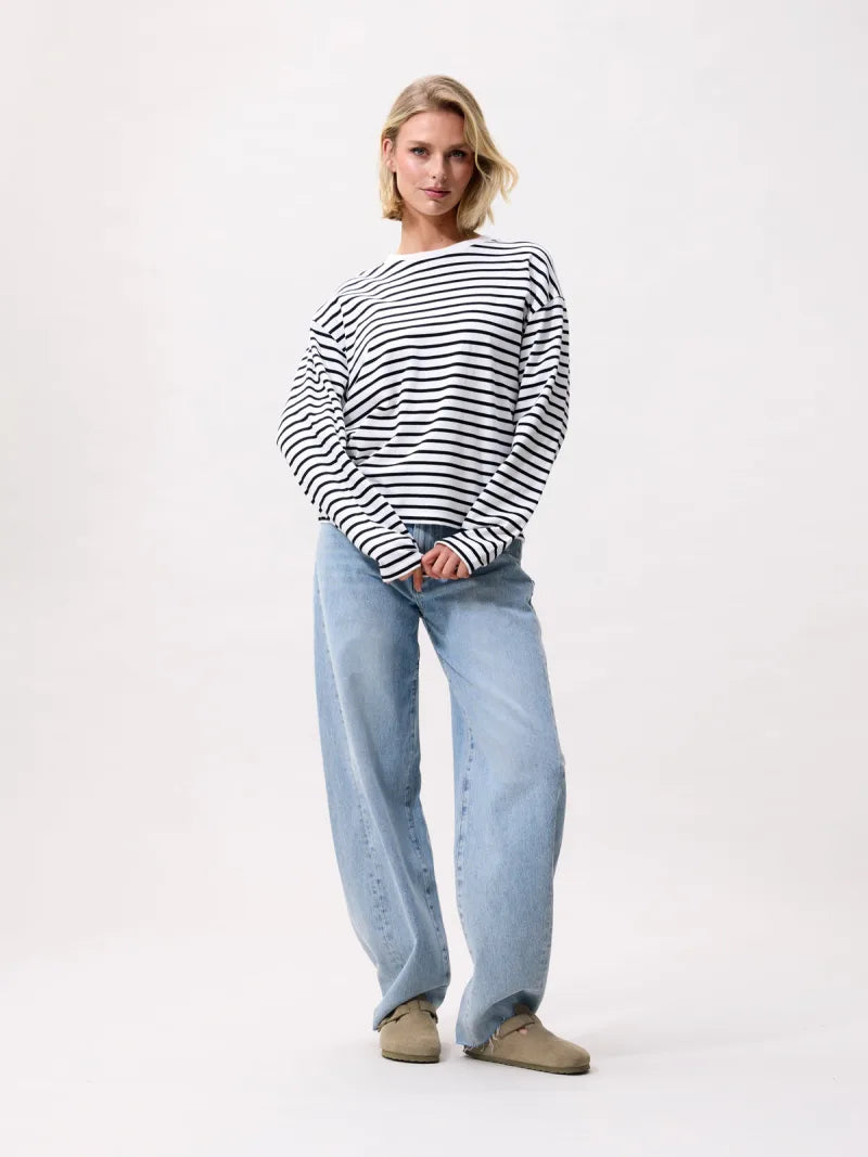 Relaxed Striped Long Sleeve van Catwalk Junkie, kleur Off White