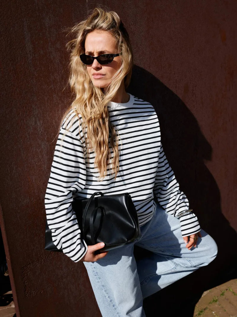 Relaxed Striped Long Sleeve van Catwalk Junkie, kleur Off White