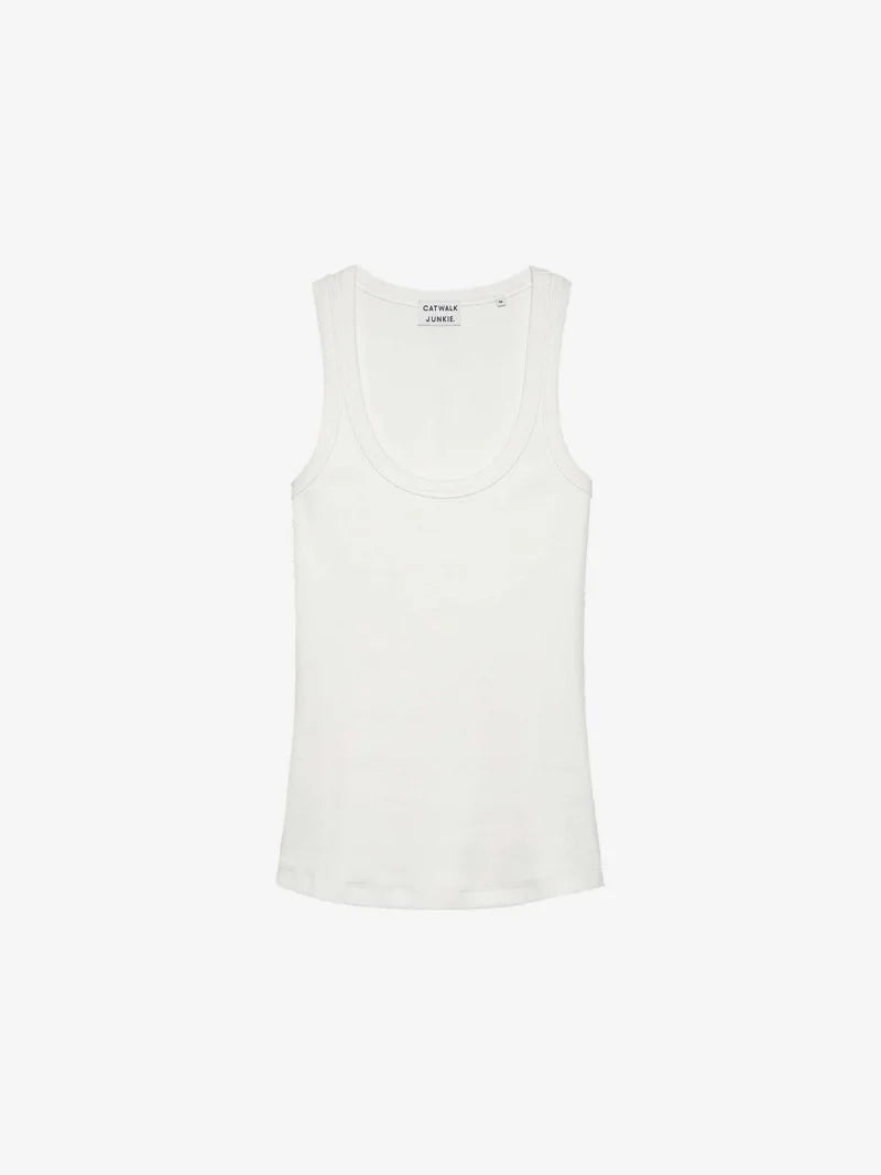 Scoop Neck Rib Singlet van Catwalk Junkie, kleur Off White
