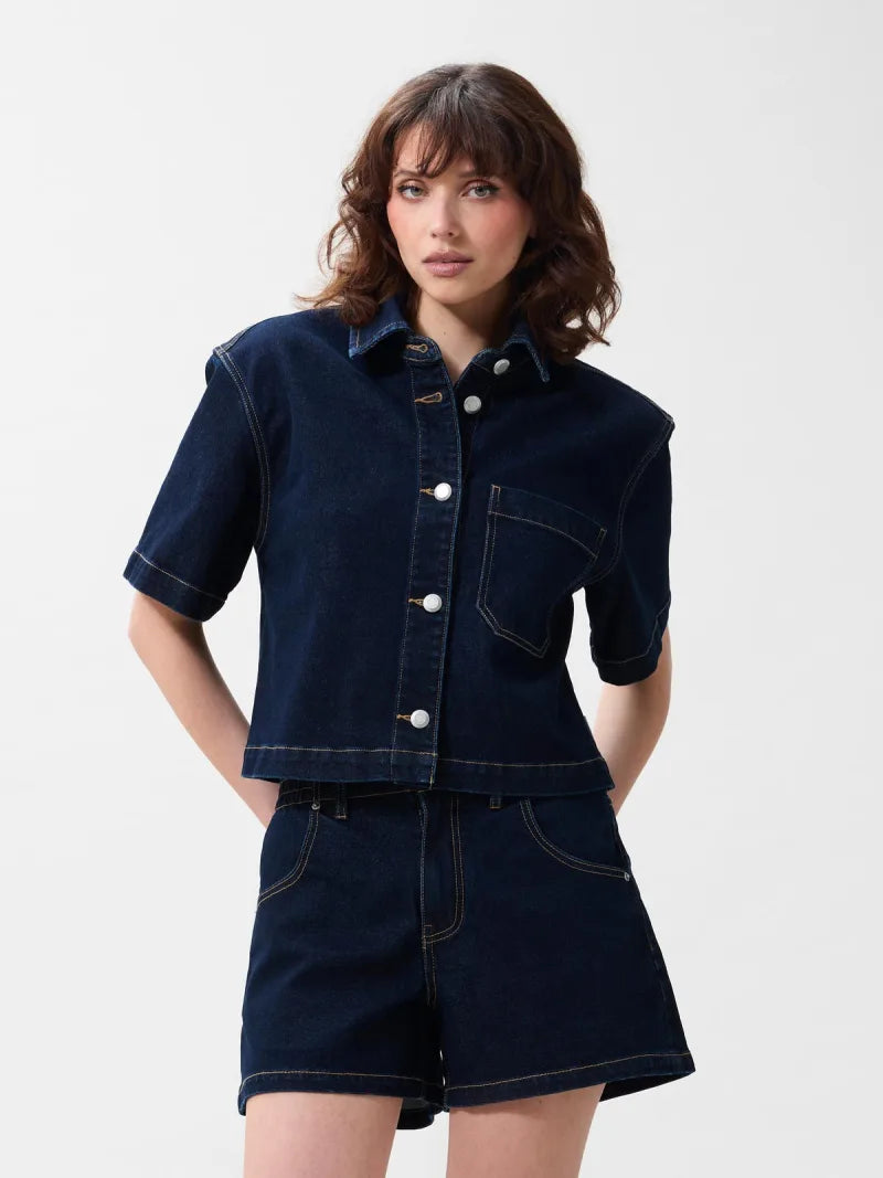 Short Sleeve Denim Blouse van Catwalk Junkie, kleur Dark Blue