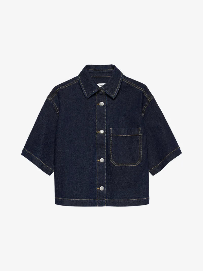 Short Sleeve Denim Blouse van Catwalk Junkie, kleur Dark Blue