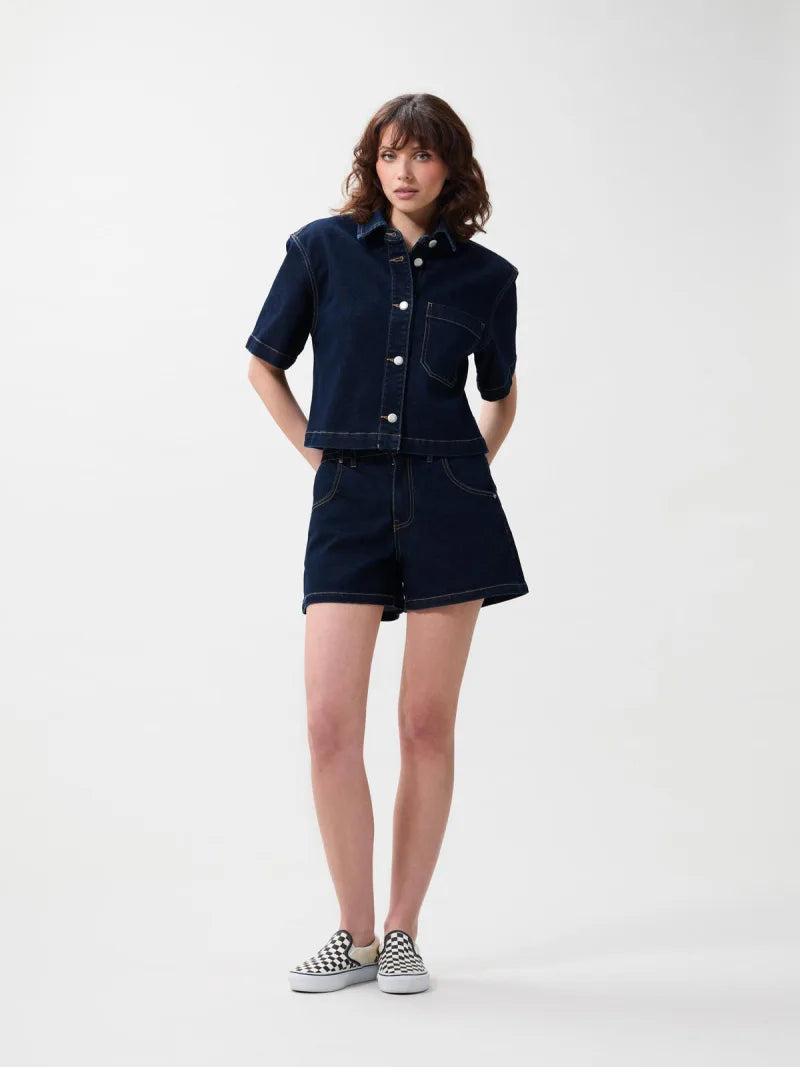Short Sleeve Denim Blouse van Catwalk Junkie, kleur Dark Blue