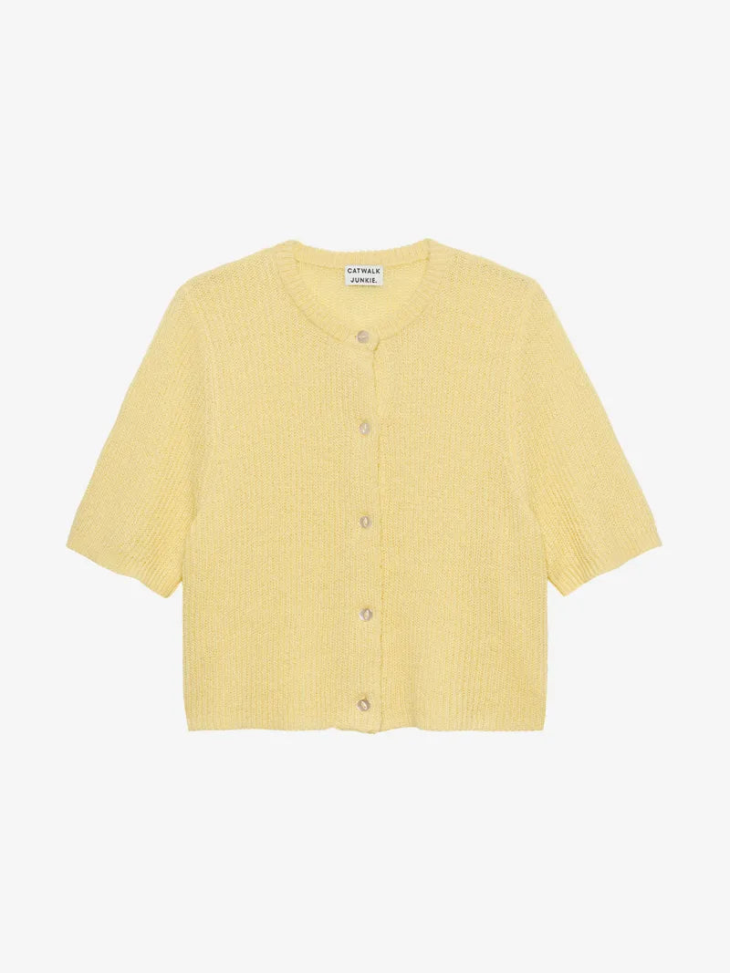 Short Sleeve Knitted Cardigan van Catwalk Junkie, kleur Mellow Yellow