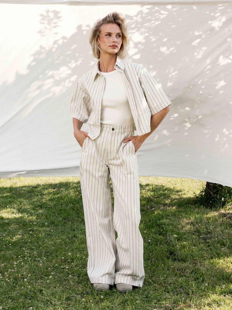 Striped Denim Blouse van Catwalk Junkie, kleur Ecru