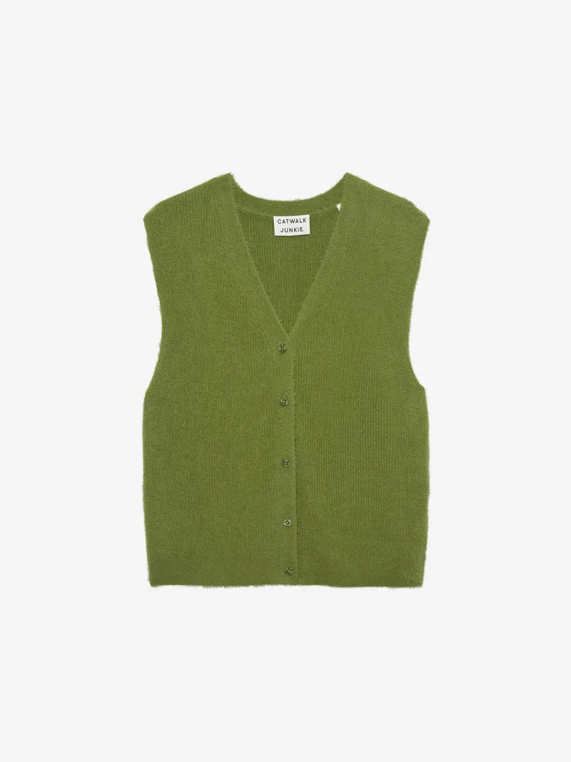 Vneck Fuzzy Spencer van Catwalk Junkie, kleur Grashopper